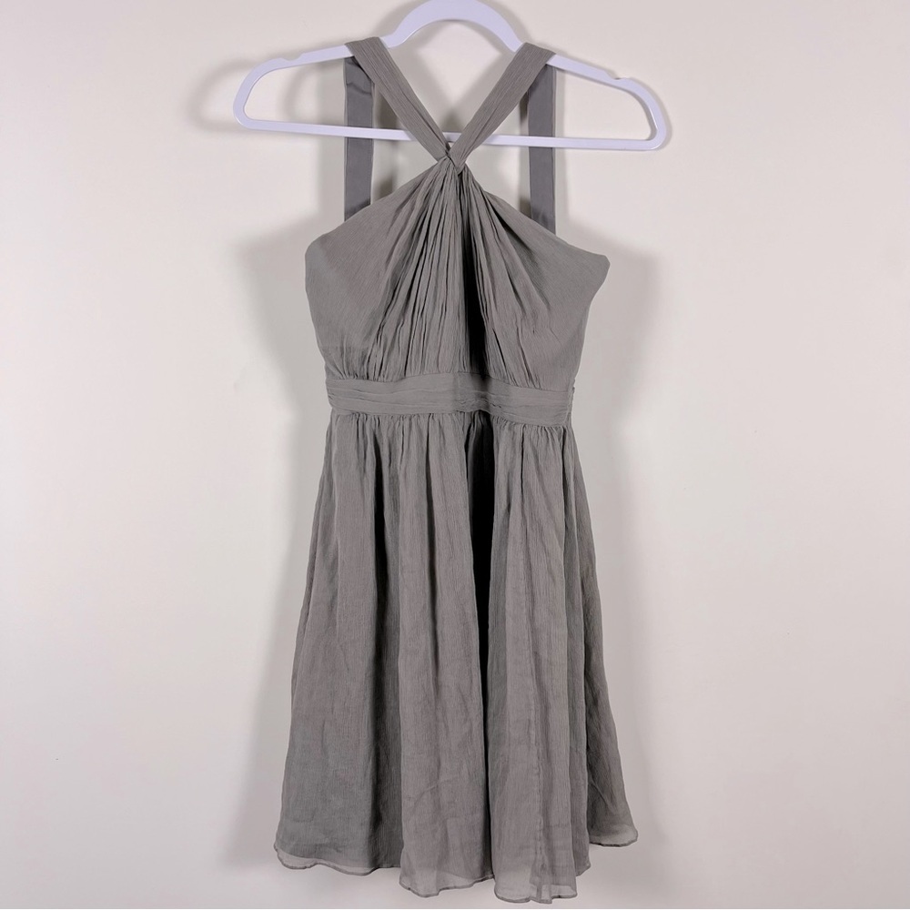 J. Crew 100% Silk Gray Halter Pleated Dress Size 4 Petite Minimalist Fairy Y2K